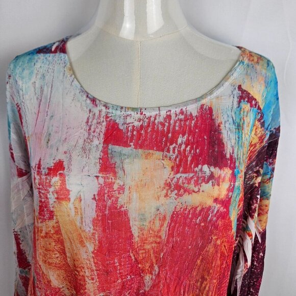 Jess & Jane Medium Sheer Tunic Top Abstract Knit Blue Pink Asymmetrical Artsy - Picture 2 of 9